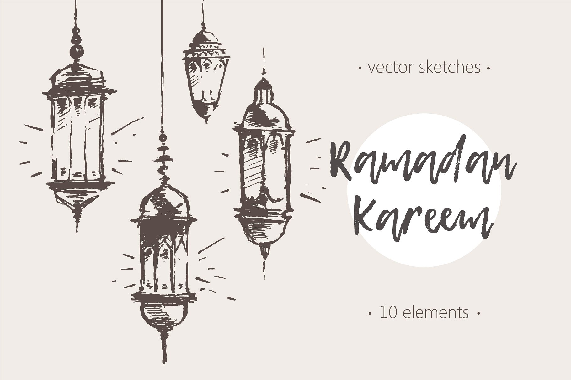 复古手绘灯饰设计素材Big set of Ramadan K
