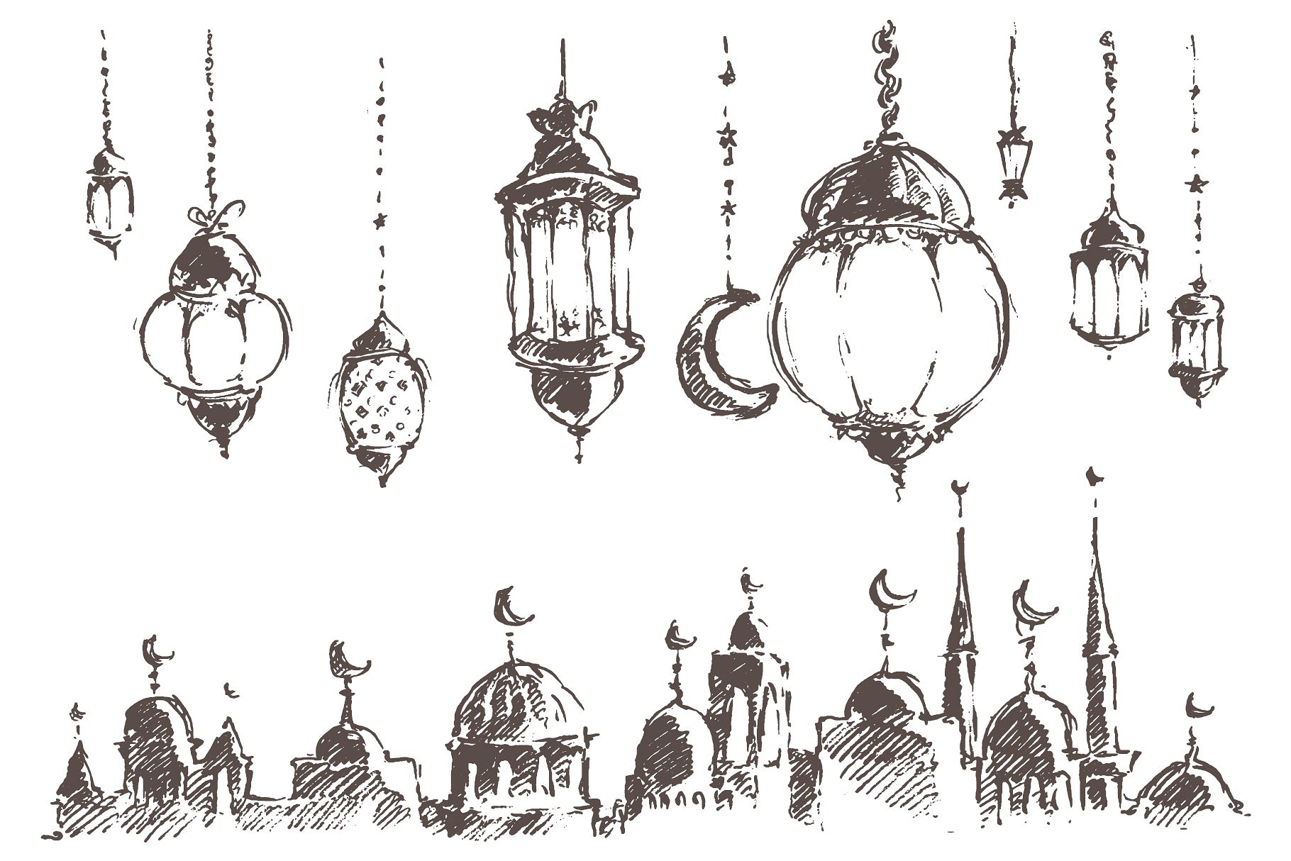 复古手绘灯饰设计素材Big set of Ramadan K
