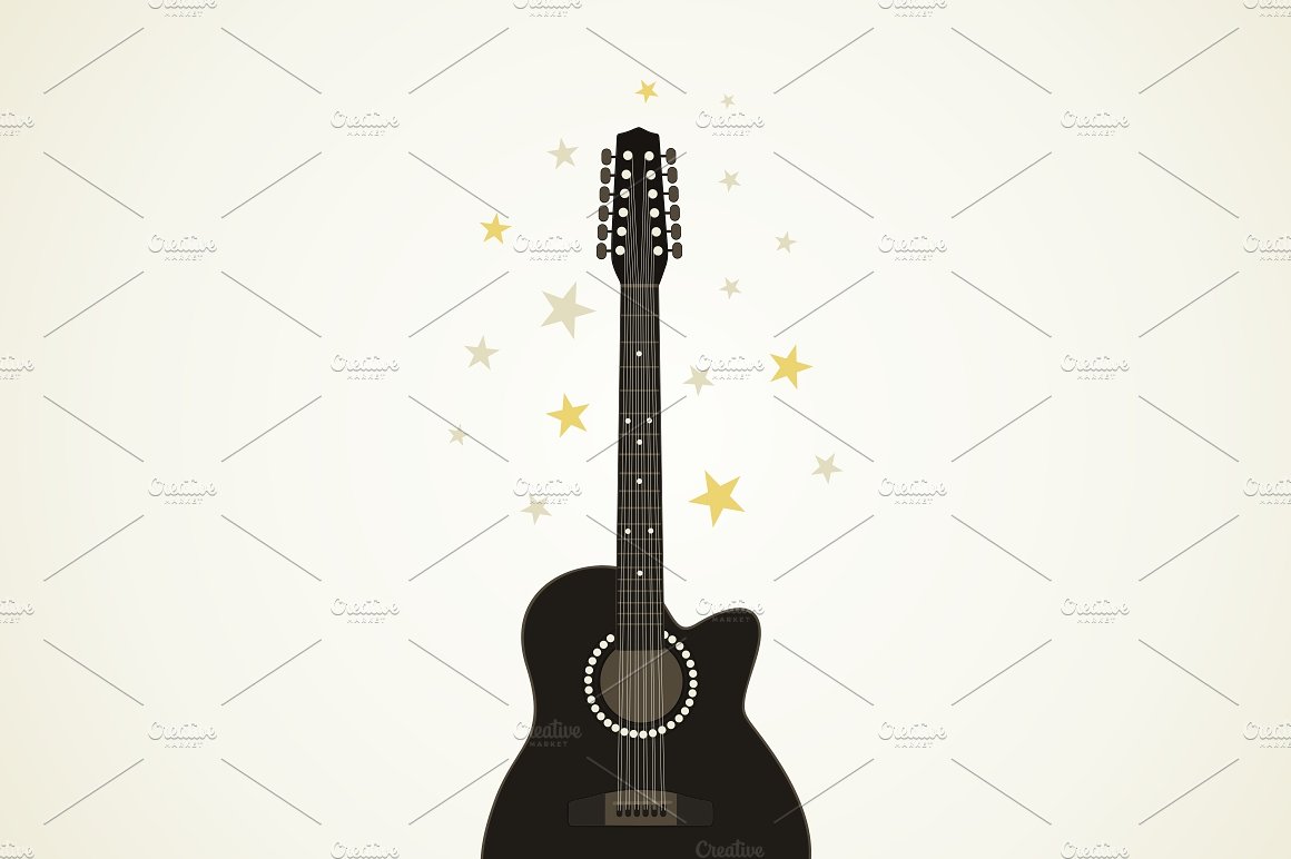 星星绕着吉他矢量插图Guitar