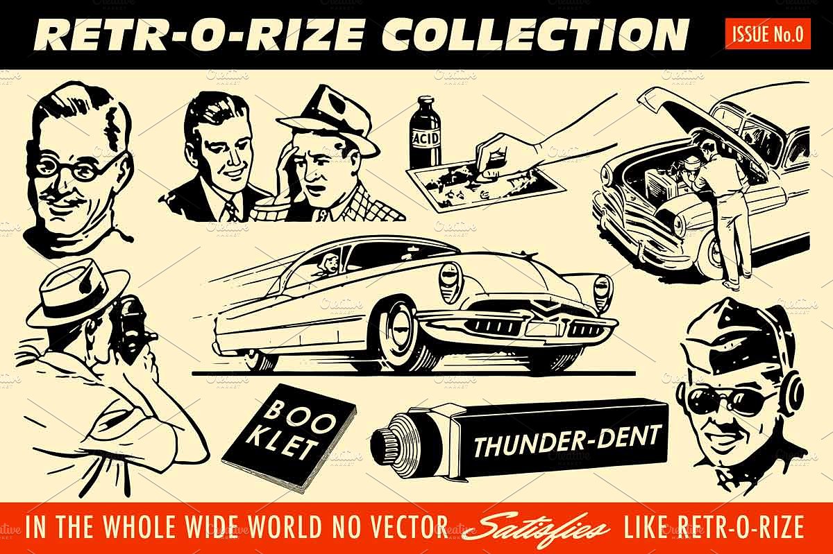复古手绘广告插图设计素材Retr-o-rize Collec