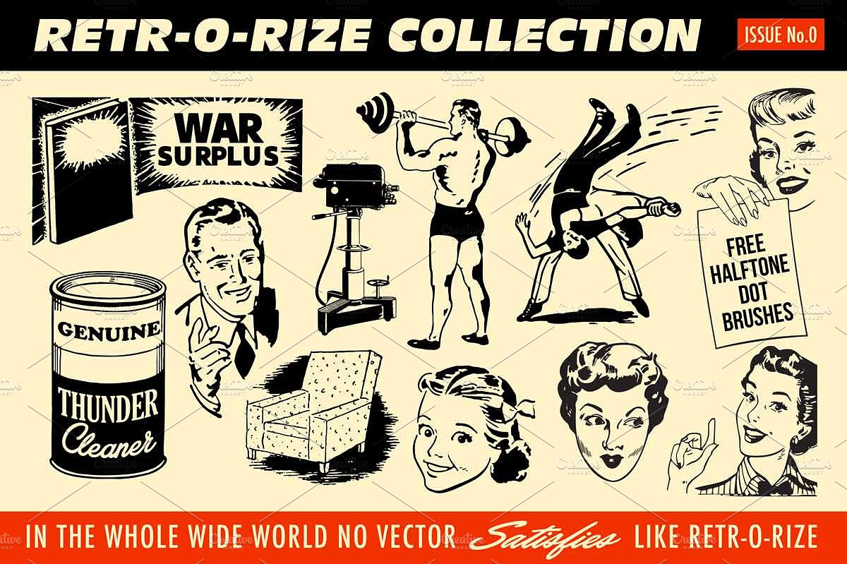 复古手绘广告插图素材Retr-o-rize Collecti