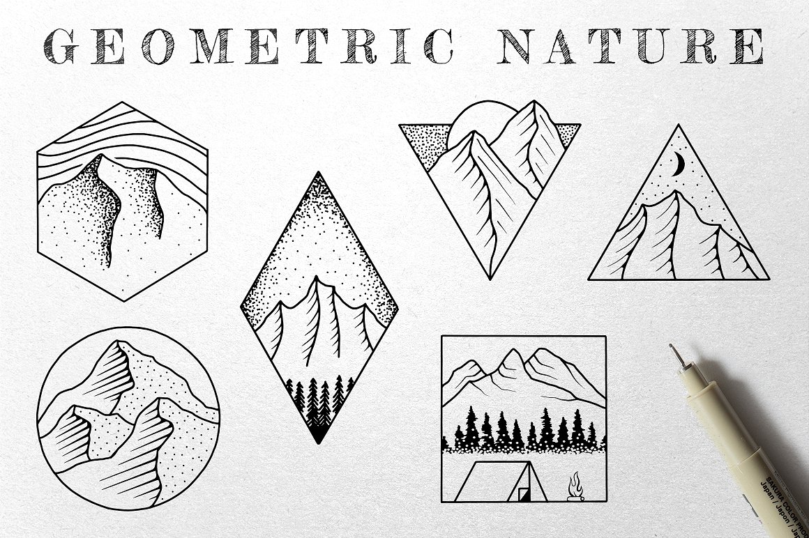 手绘几何自然插图徽标Geometric Nature Ill