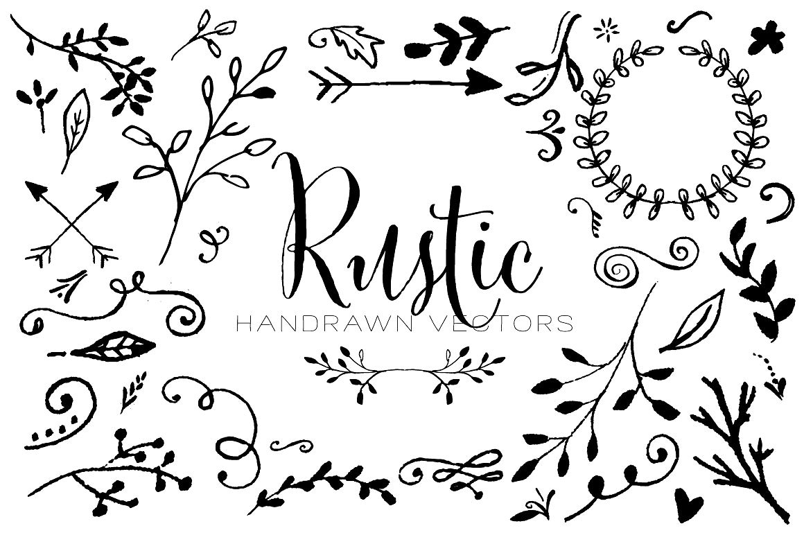 手绘花卉插图素材Rustic Handrawn Vector