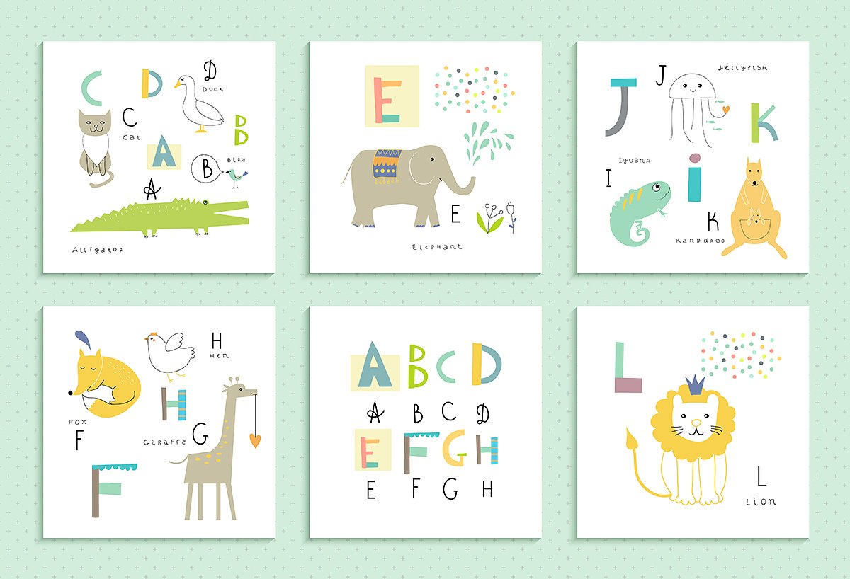 可爱卡通拉丁字母矢量插图素材Zoo Alphabet