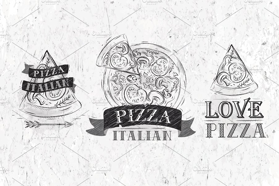 手绘披萨矢量插图素材Pizza Symbol