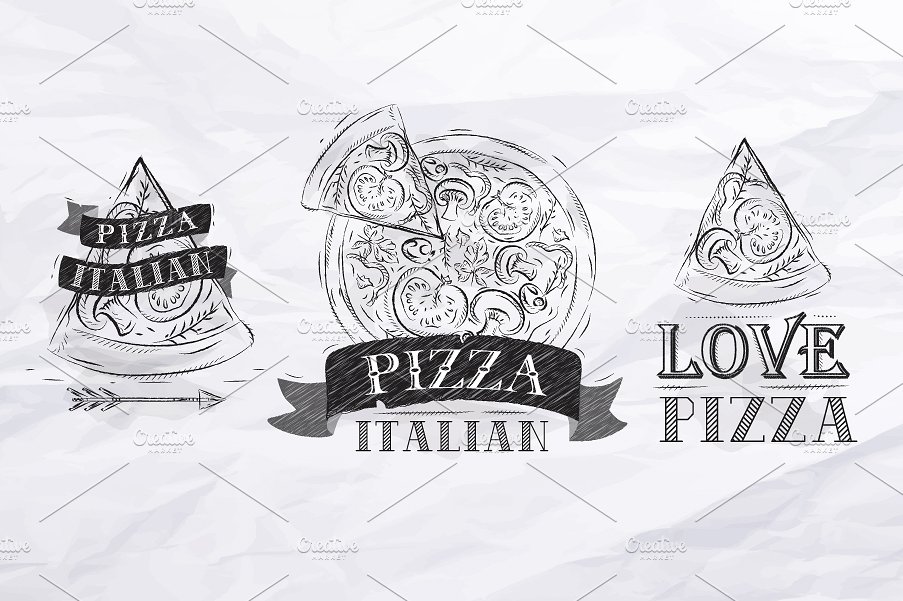 手绘披萨元素插图素材Pizza Symbol