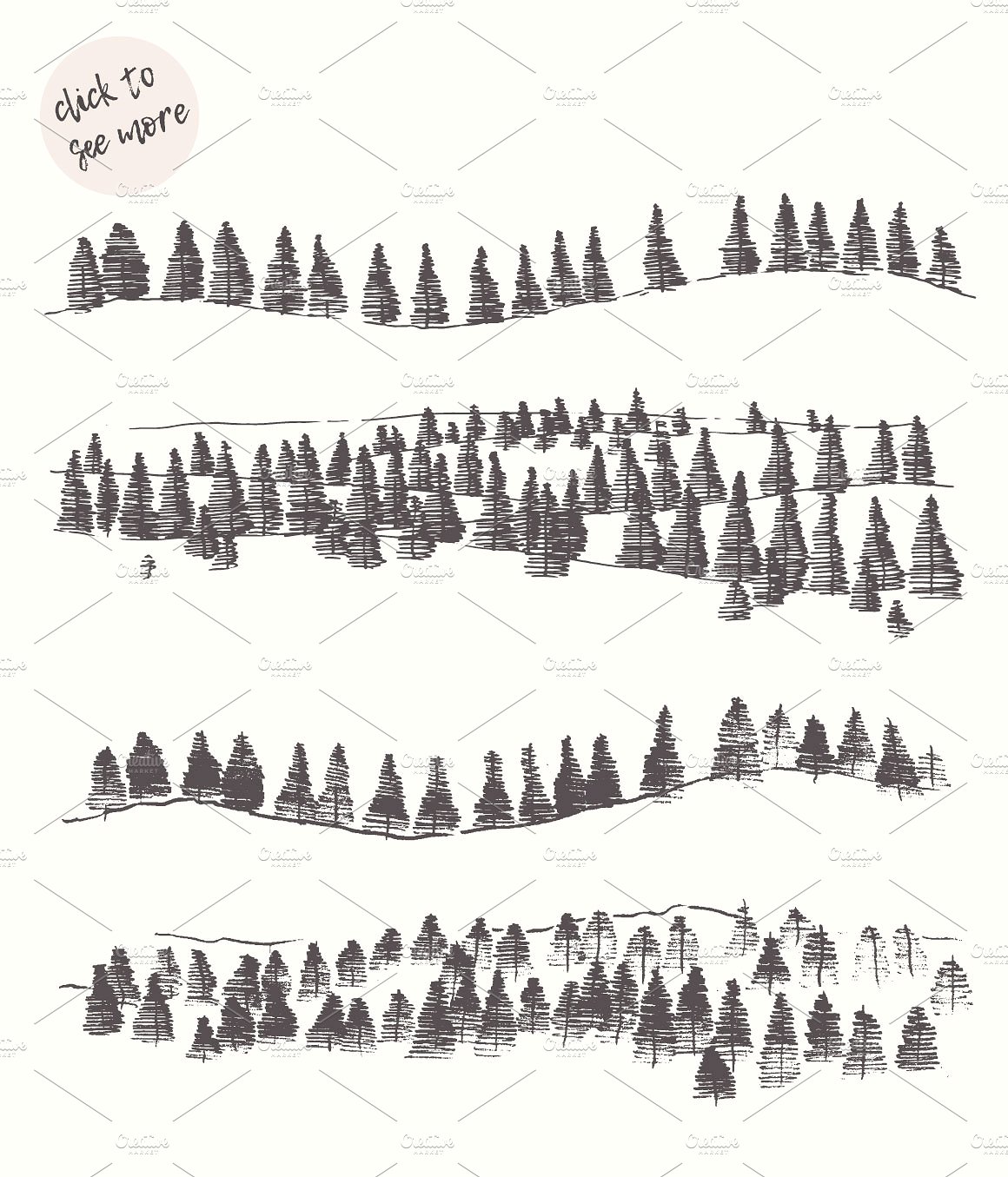 手绘森林矢量插图Fir forest backgrounds