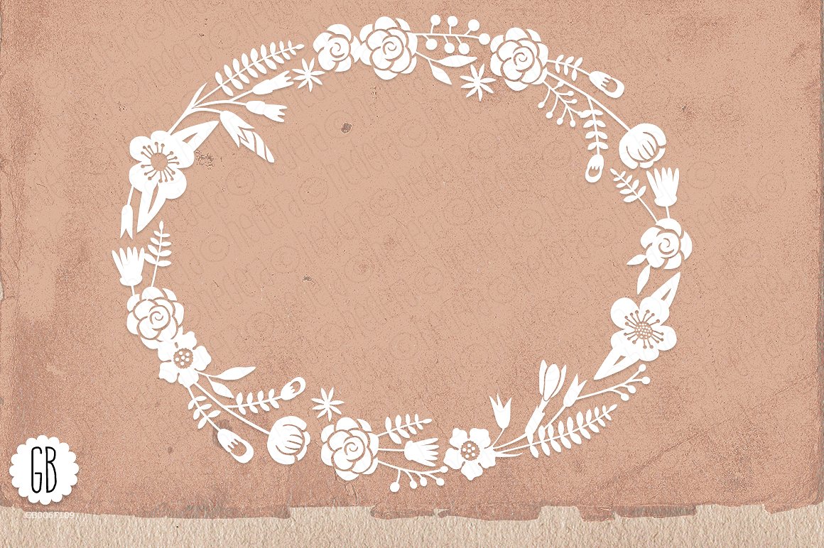 手绘白色花卉花圈设计素材Flower wreaths pap