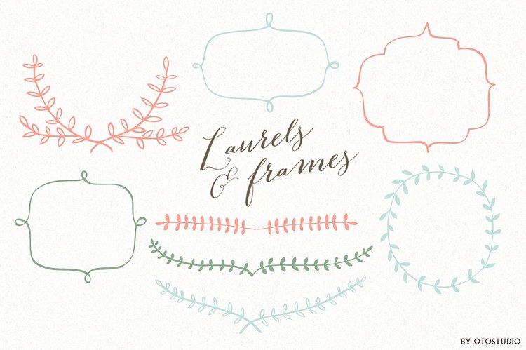 手绘线条框架设计素材Laurels -amp; Frames