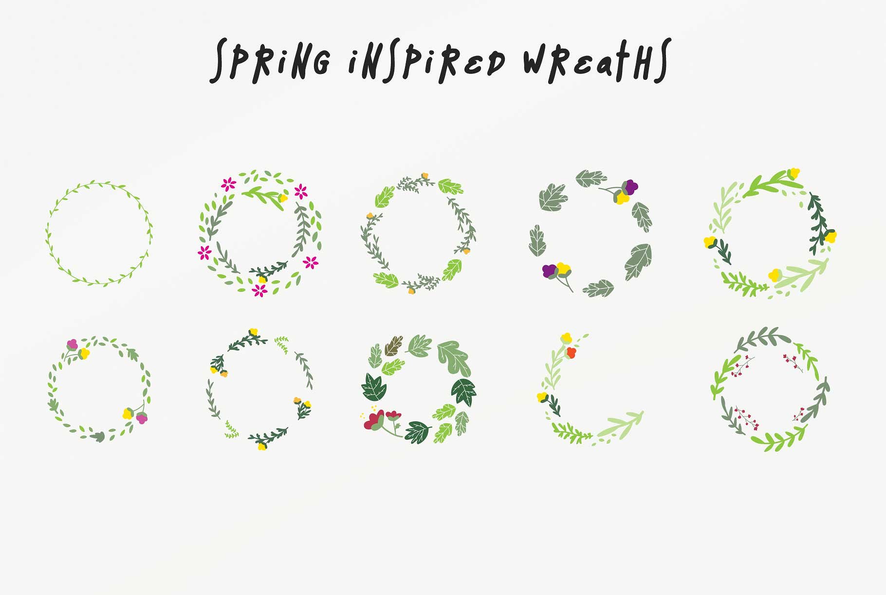 手绘春天花圈花环设计素材Spring Wreaths Vec