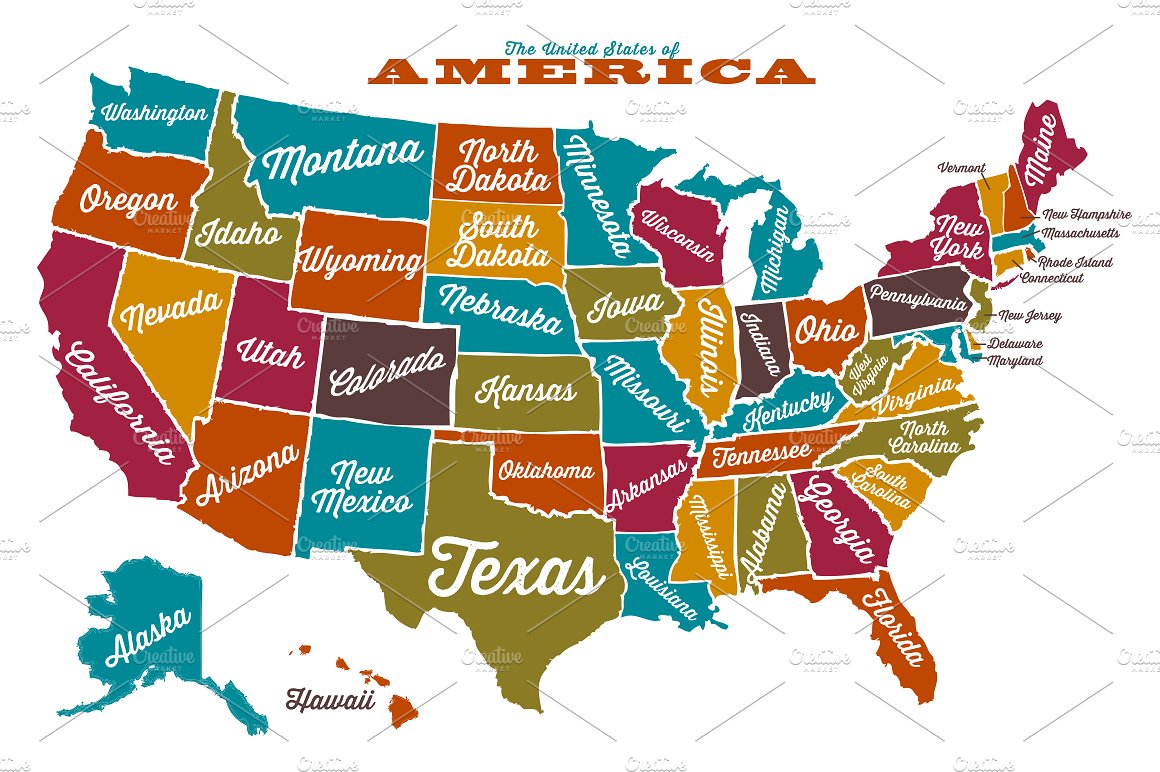 矢量地图设计素材Map of The United Stat