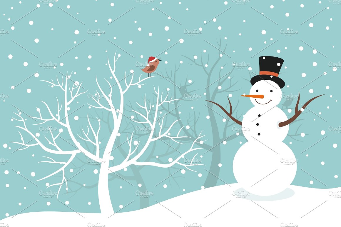 冬天里的雪人矢量插图Snowman in winter
