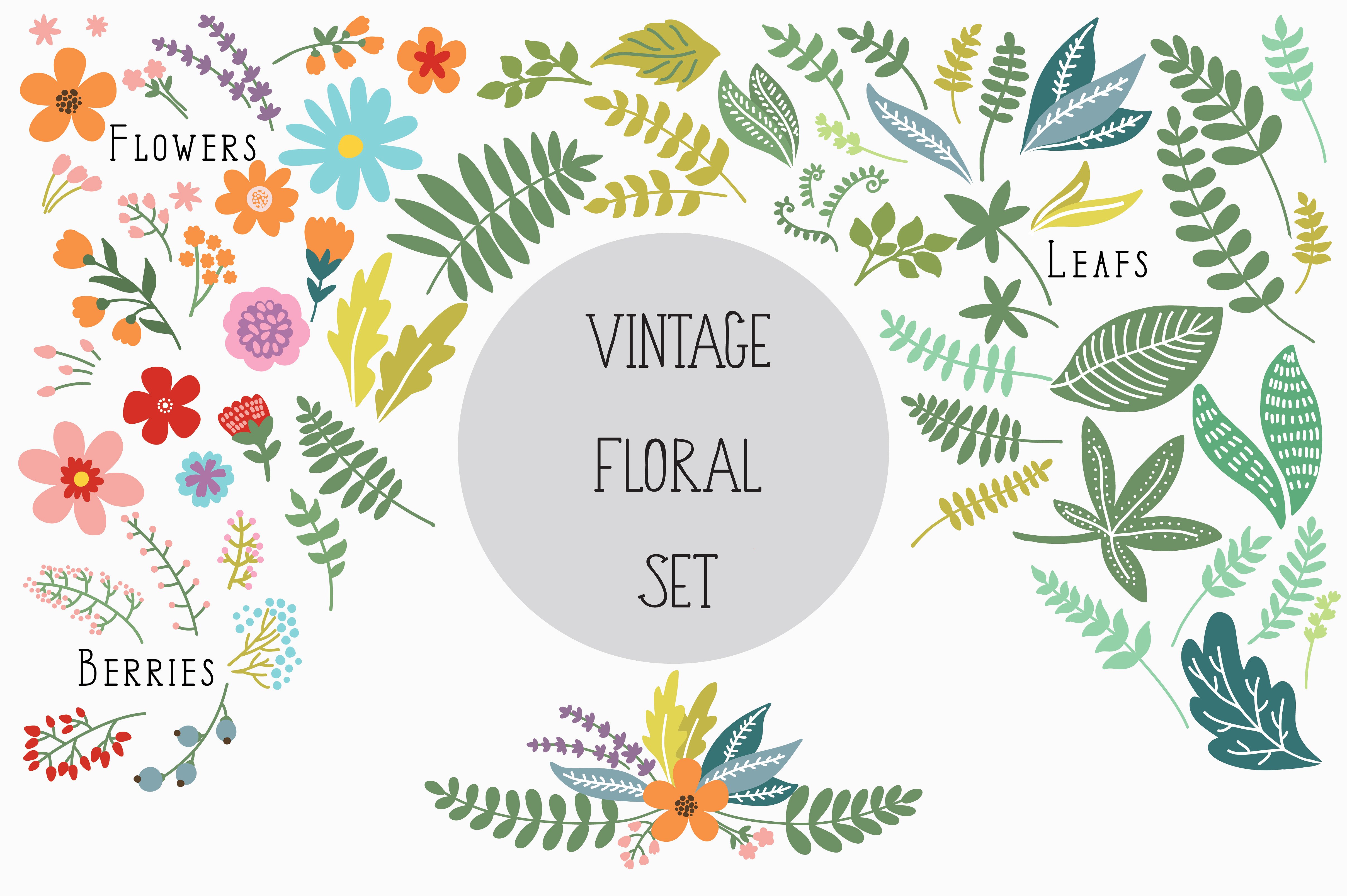 新复古花卉植物设计素材Vintage Floral