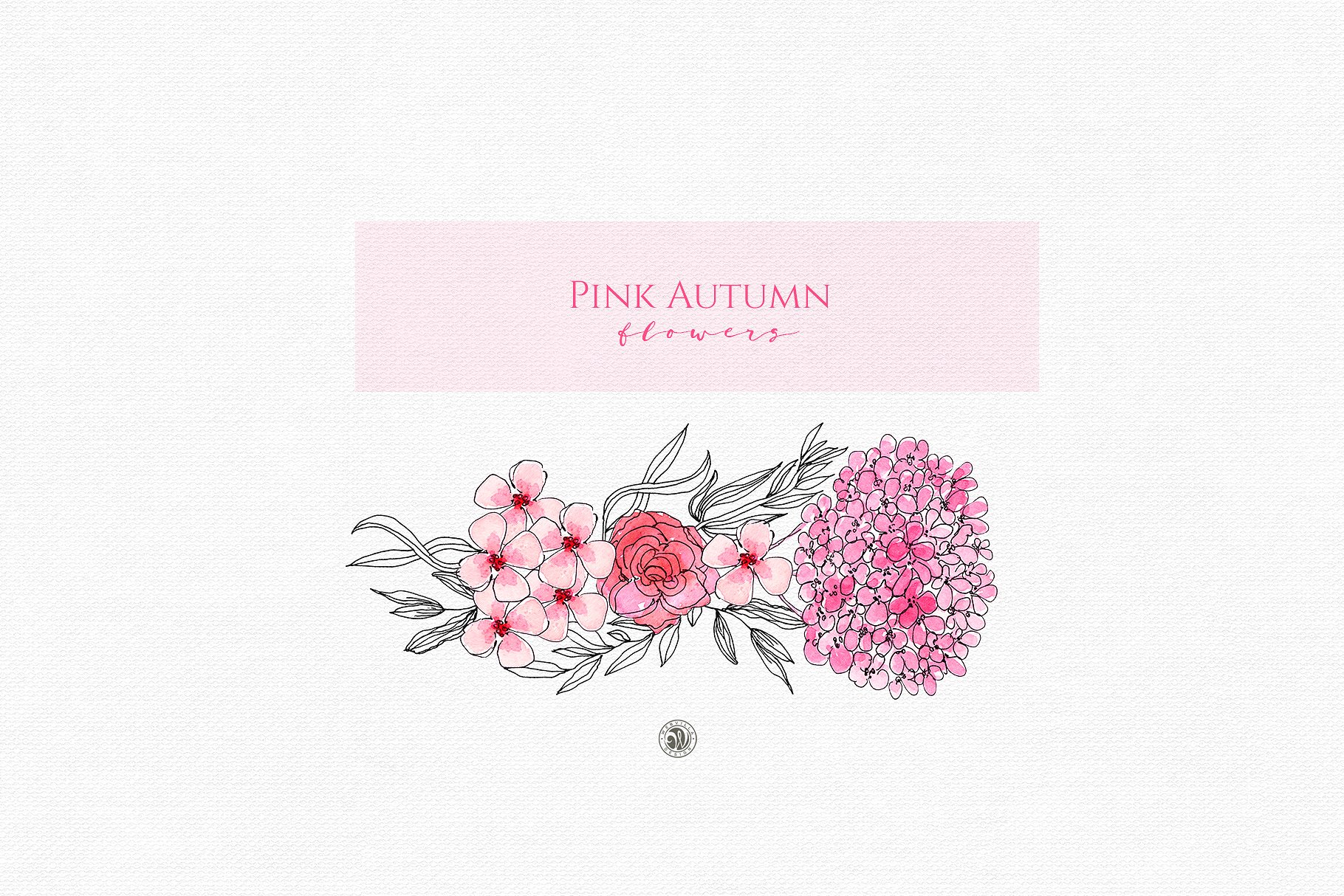 手绘水彩花卉植物设计素材Pink Autumn Flower