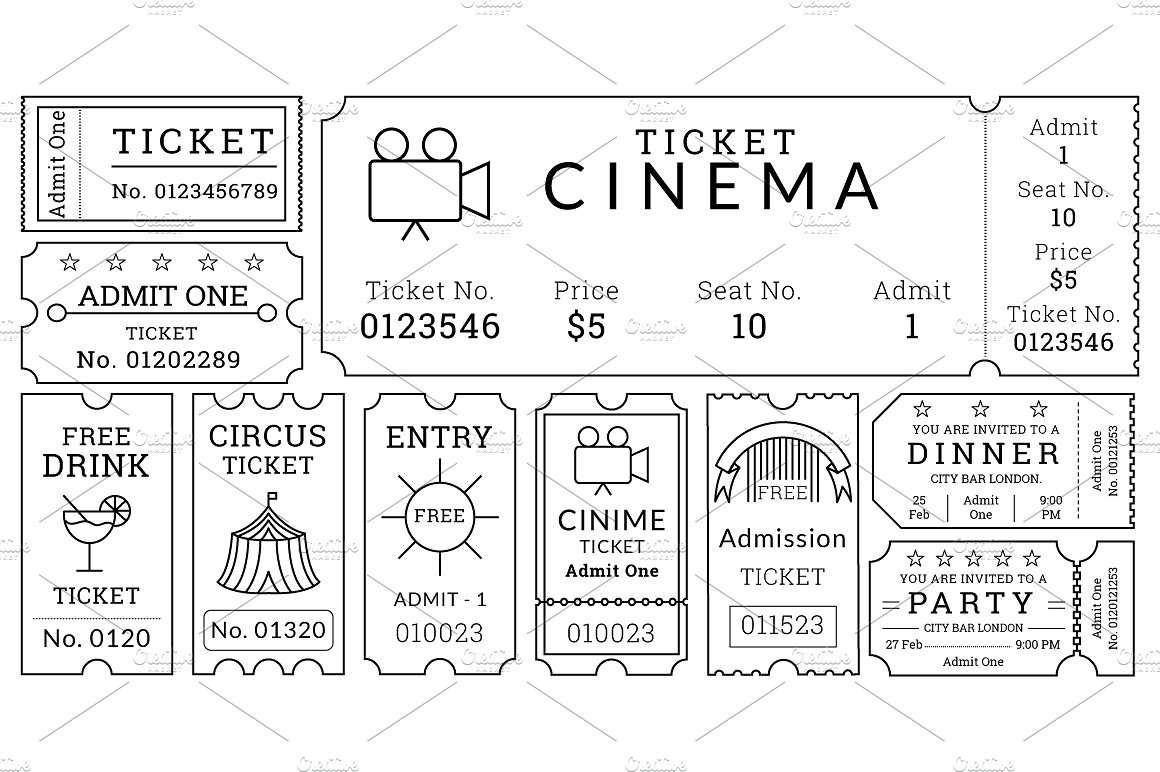 线性票券模板设计素材Ticket Templates Pac