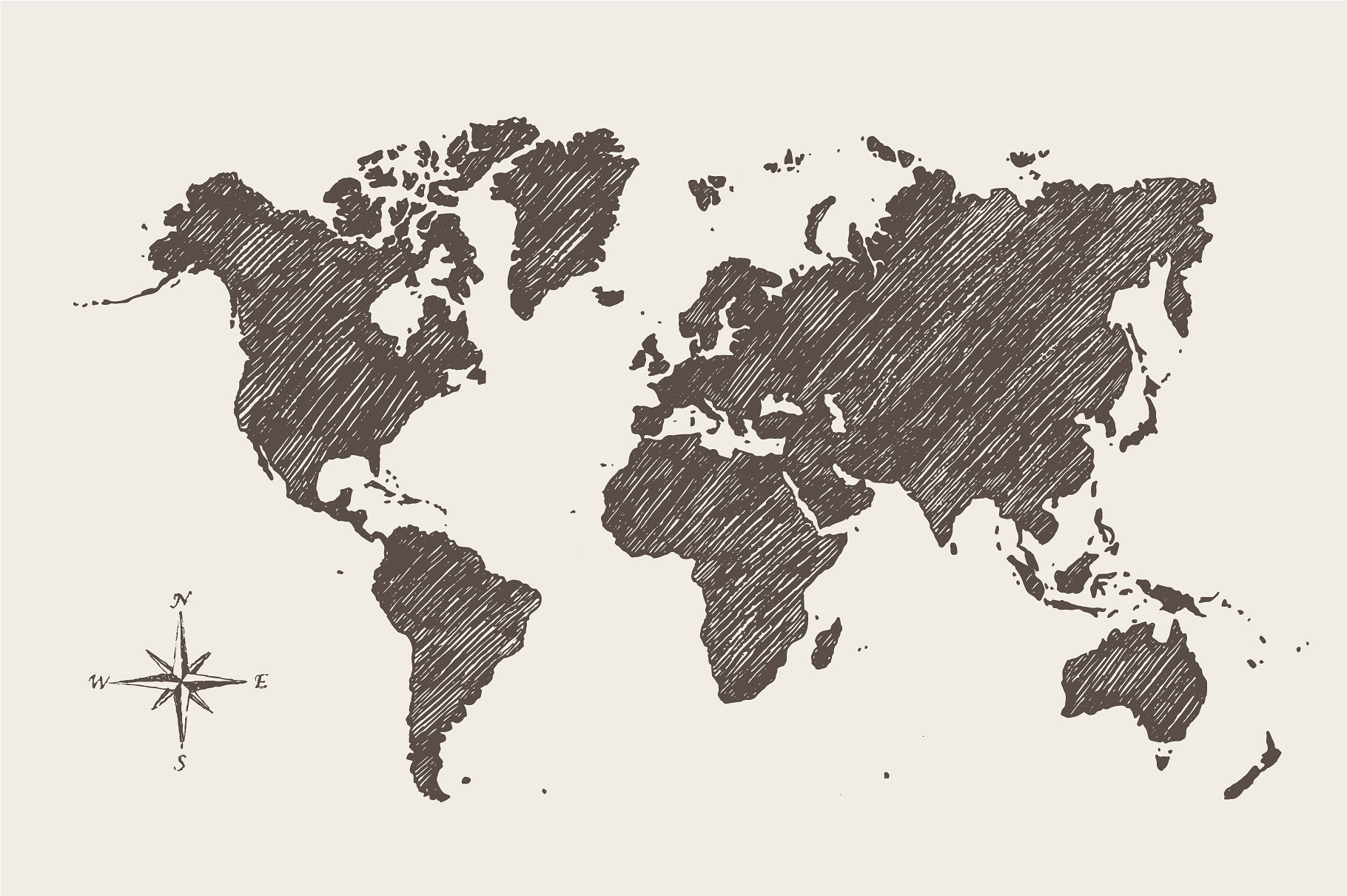 复古手绘世界地图设计素材Map of the world a