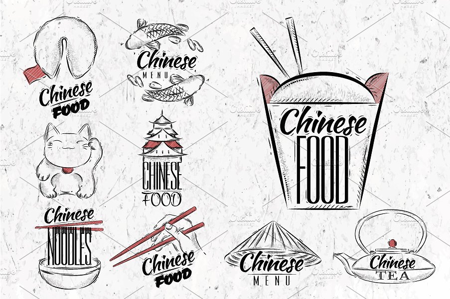手绘中国食品设计素材Chinese food signs