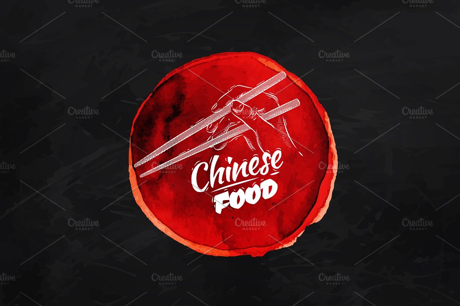 手绘中国元素矢量插图Chinese food signs