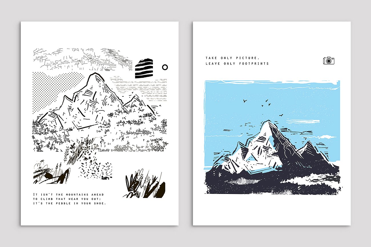 手绘水彩山峰风景设计素材Mountain Posters