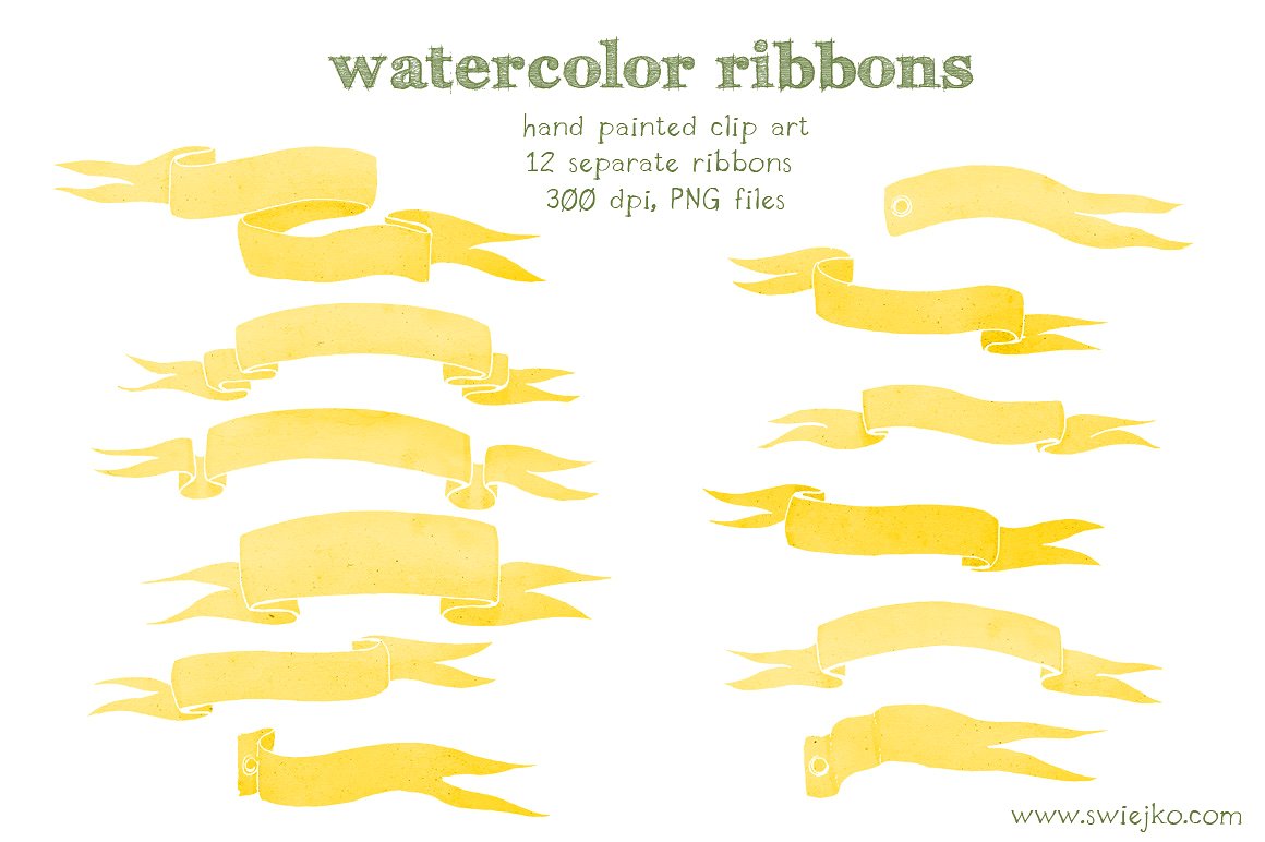 手绘水彩标题框设计素材Watercolor Ribbons