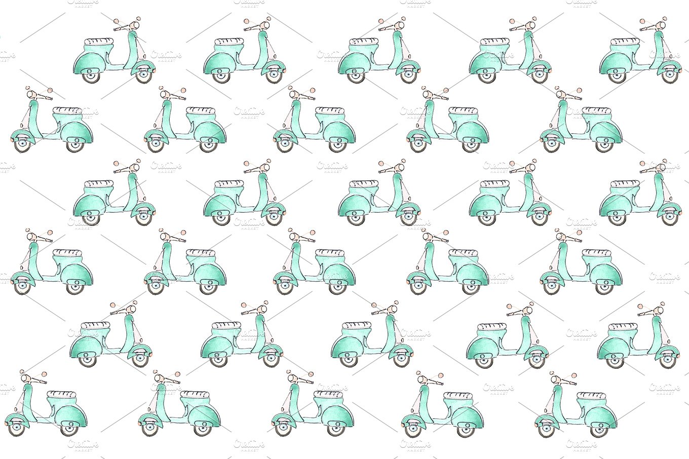 手绘水彩电动车设计素材Mint retro scooter