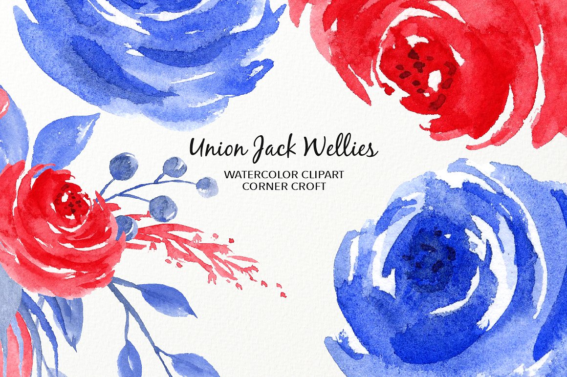 手绘水彩英国旗子元素设计素材Watercolour Unio