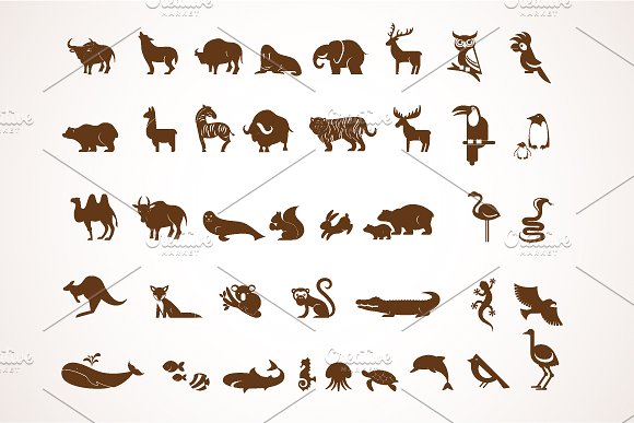 动物形状矢量插图Animals - set of 40 ic
