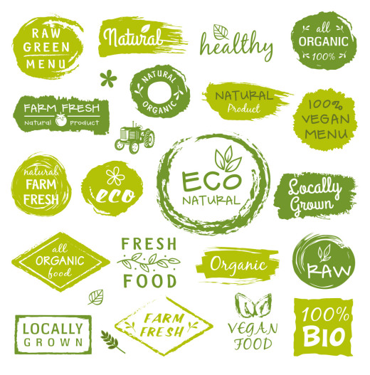 绿色健康有机食品标签餐厅标识素食咖啡馆产品包装矢量设计素材P