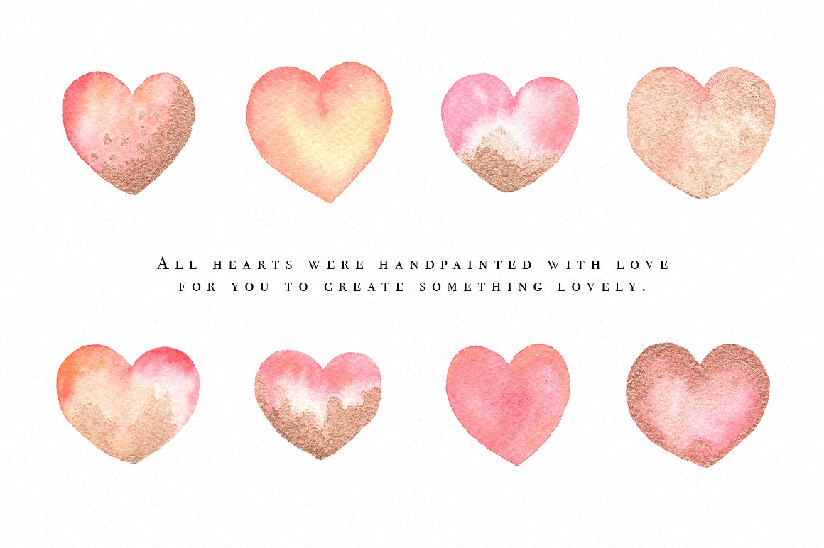 手绘水彩爱心形状设计素材Watercolor Hearts