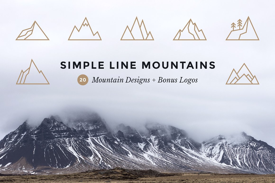 手绘山区设计素材Simple Line Mountains