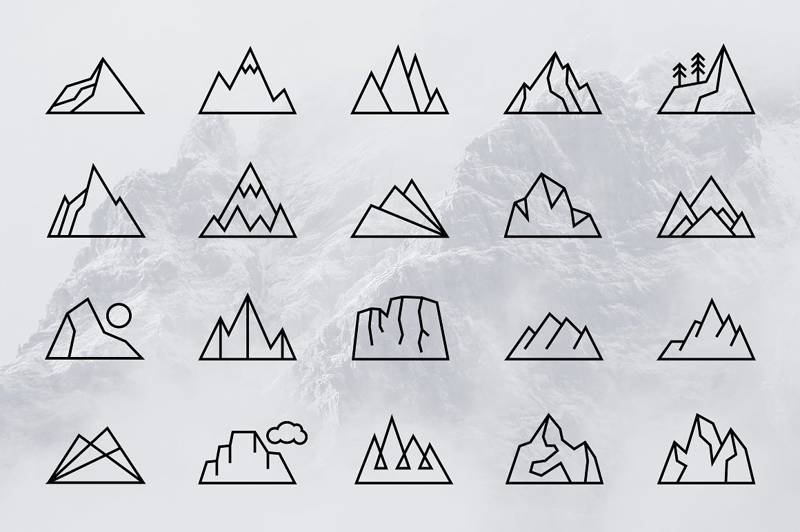 手绘山区设计素材Simple Line Mountains