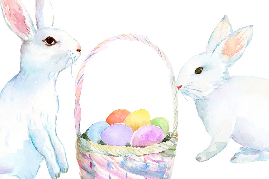 手绘水彩兔子设计素材Watercolor Easter Bu