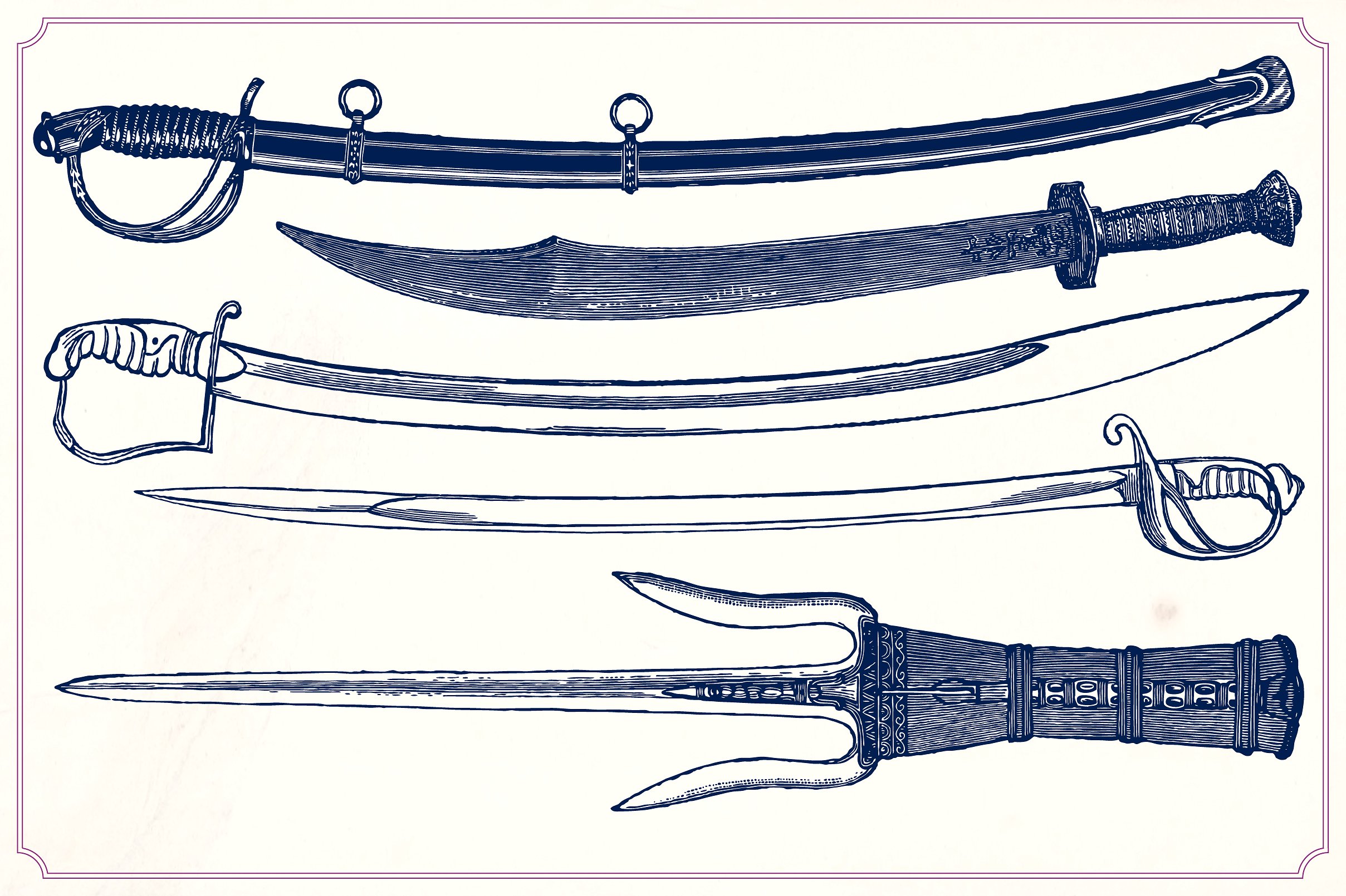 复古手绘80年代刀剑设计素材Vintage swords a