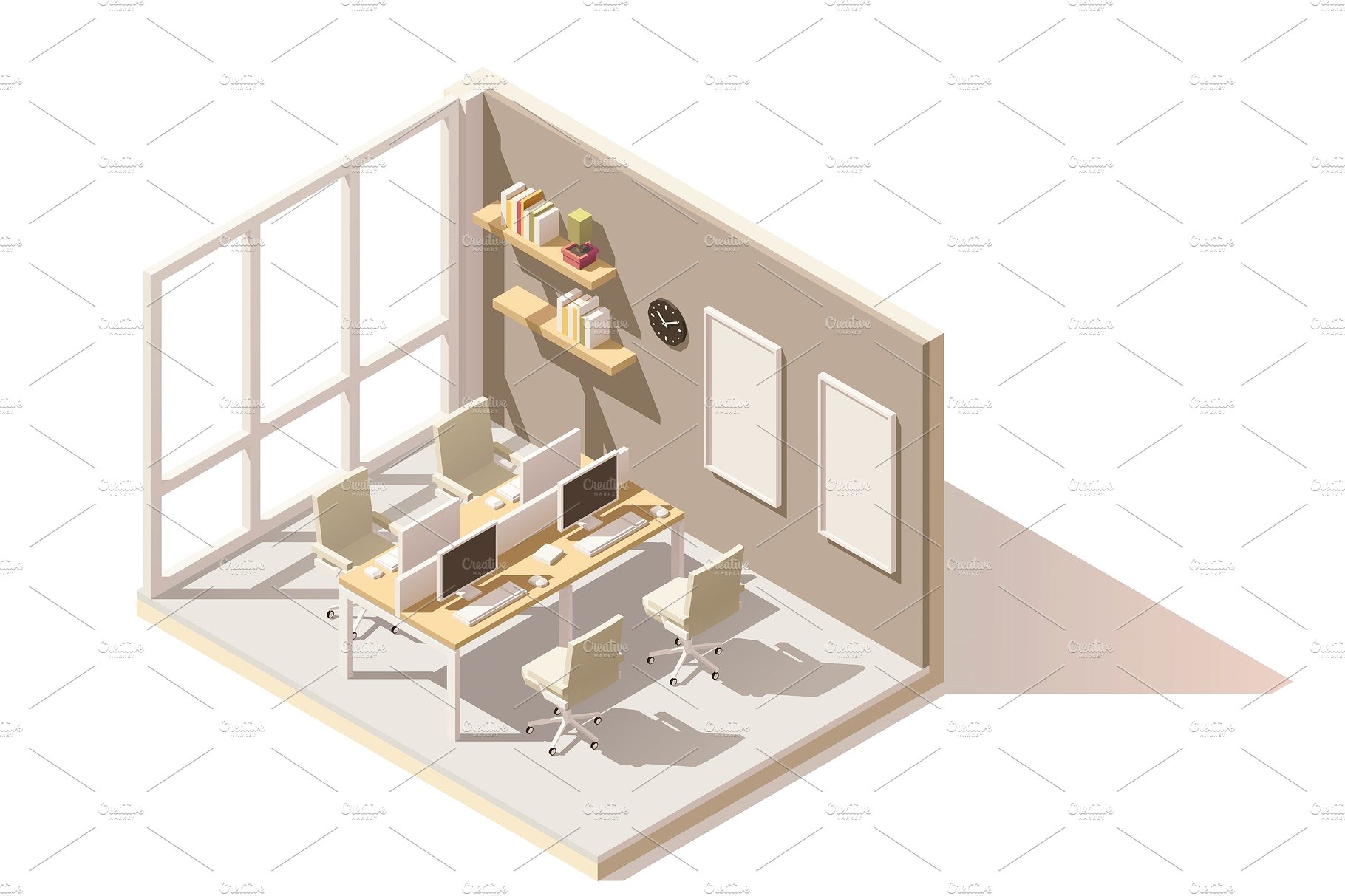 Vector isometric low poly offi