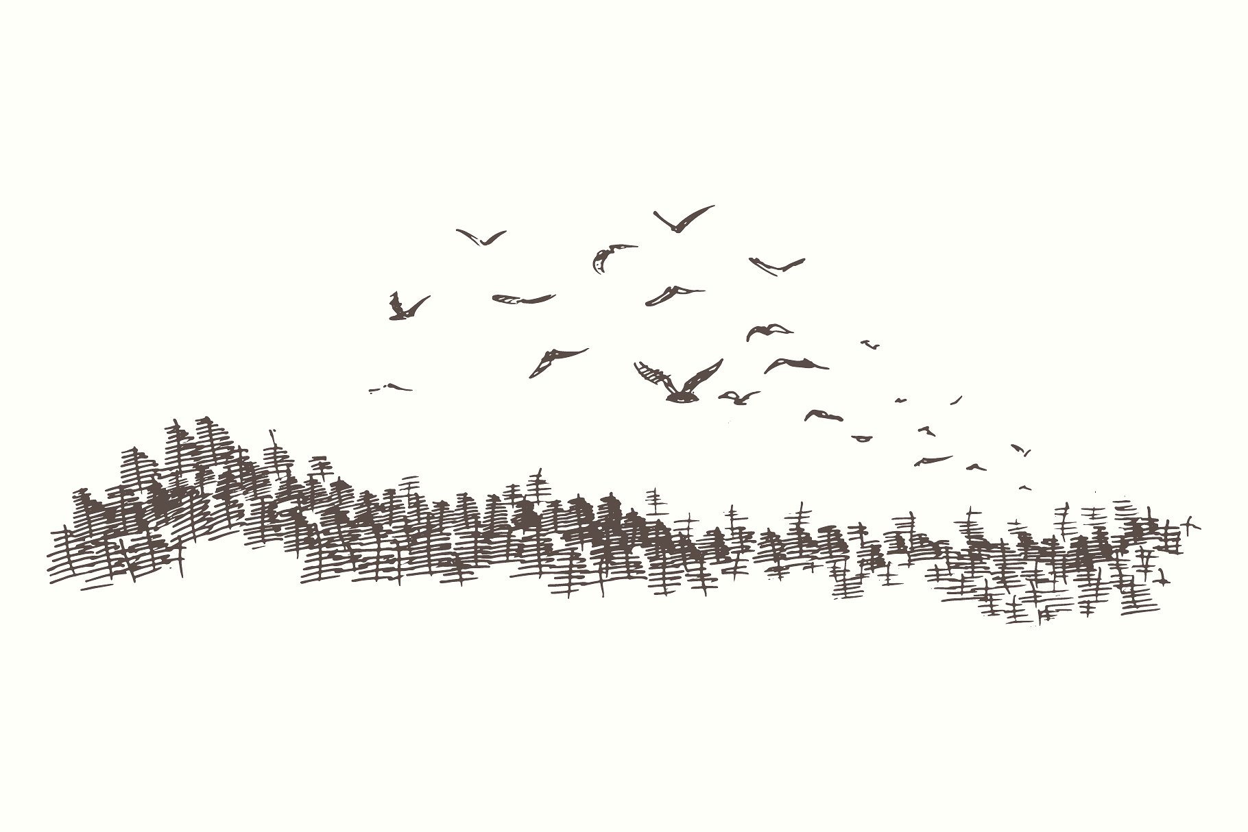 复古手绘自然设计素材Flying flock of bird