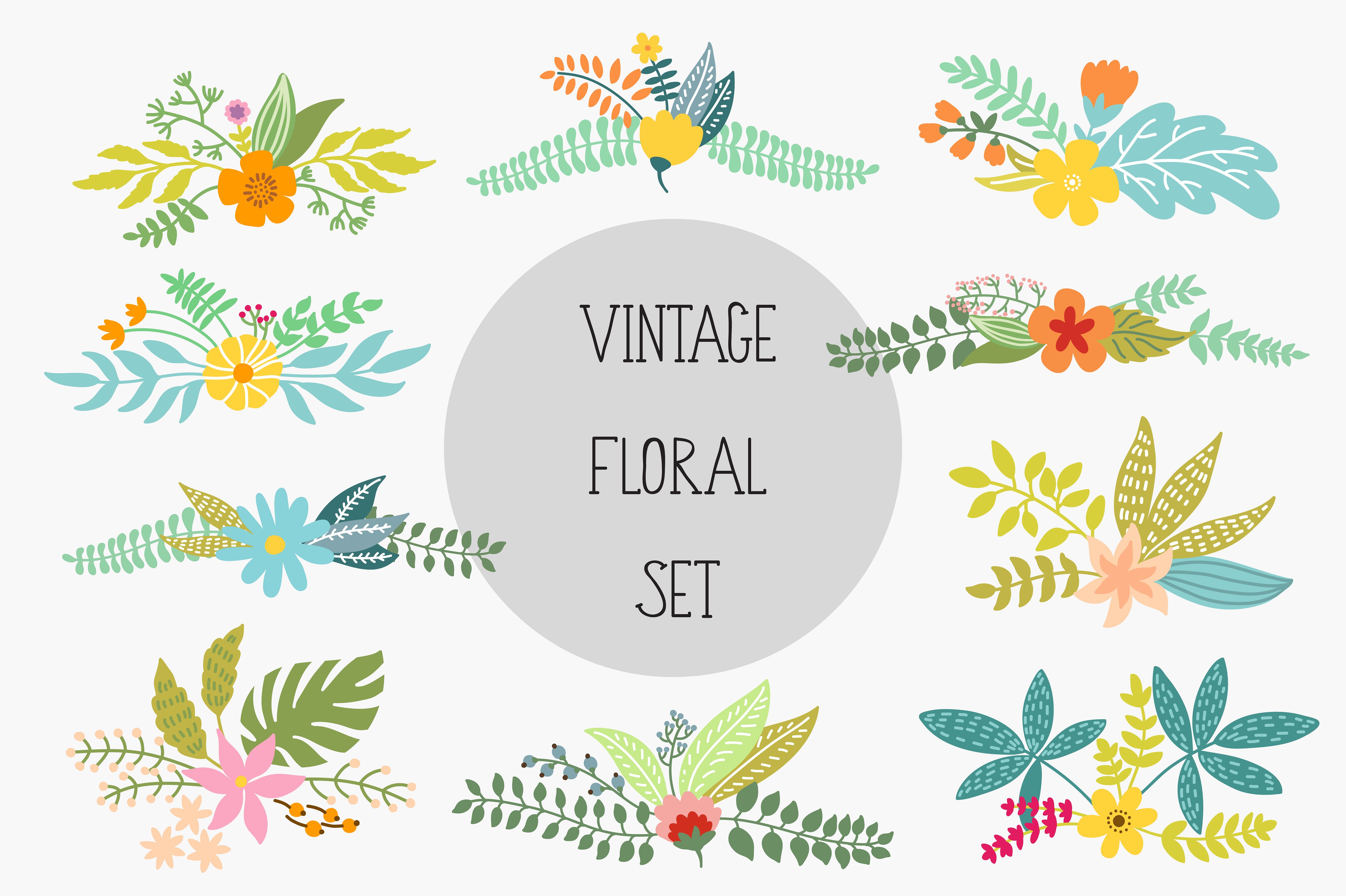 手绘花卉植物素材Vintage Floral Set