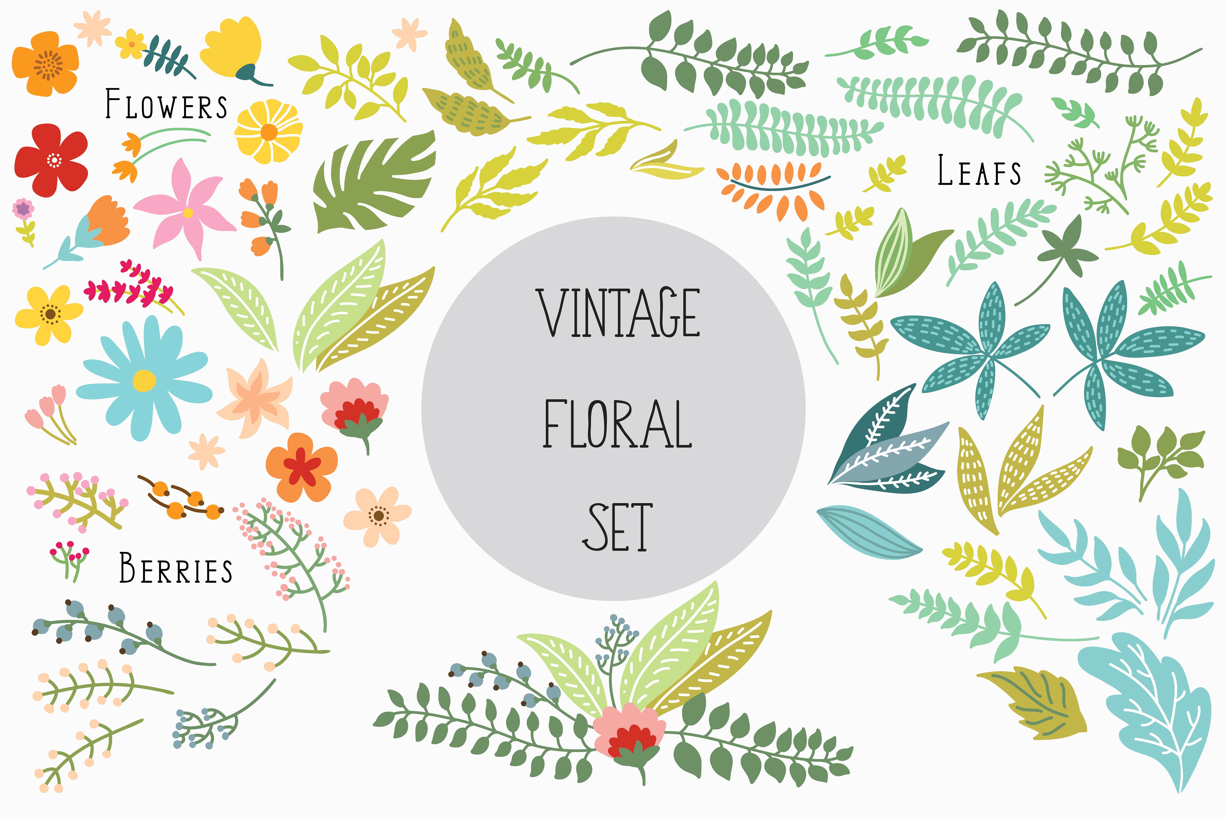 手绘花卉植物素材Vintage Floral Set