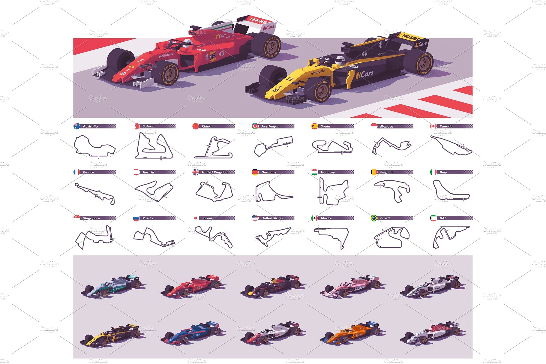 矢量赛车模型插图素材Vector racing tracks