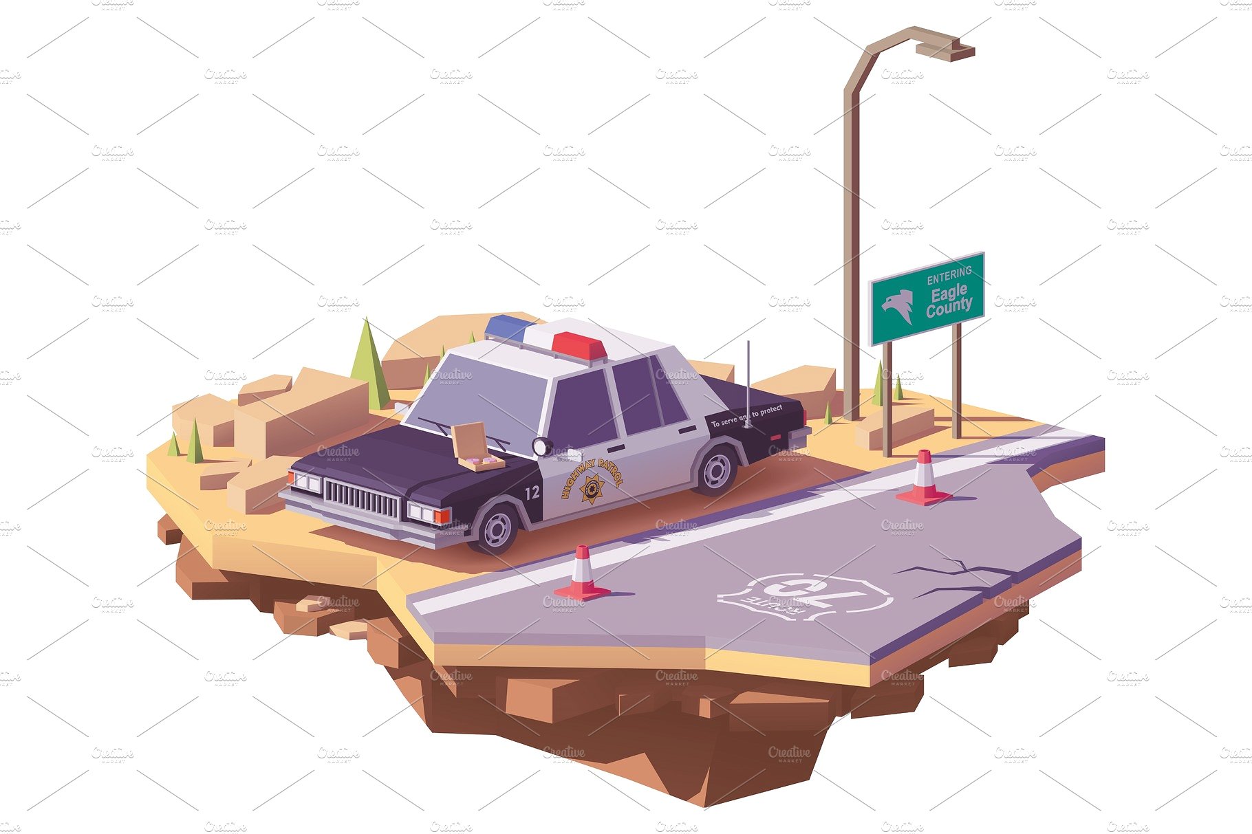 矢量高速公路美国警车插图素材Vector low poly