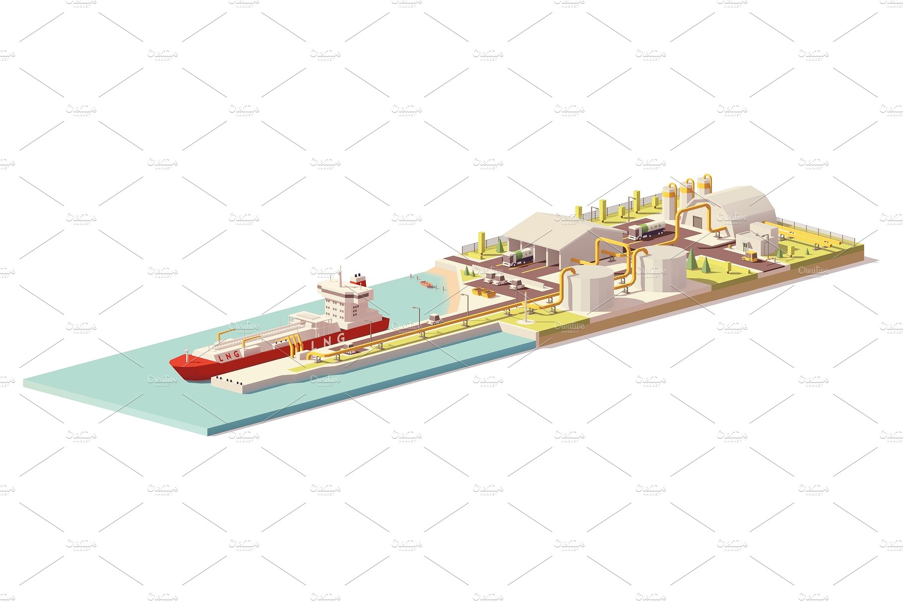 矢量低聚海港运输插图设计Vector low poly LN