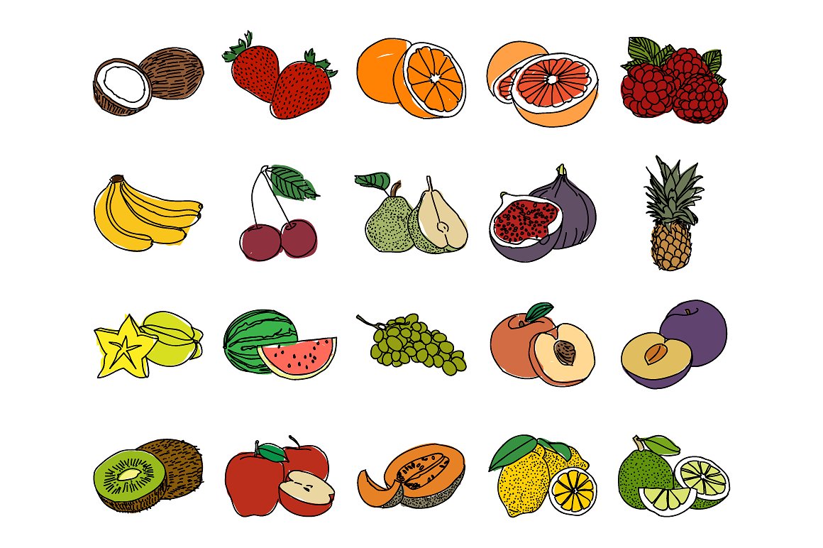 手绘矢量水果插图设计素材Vector Fruit Illus