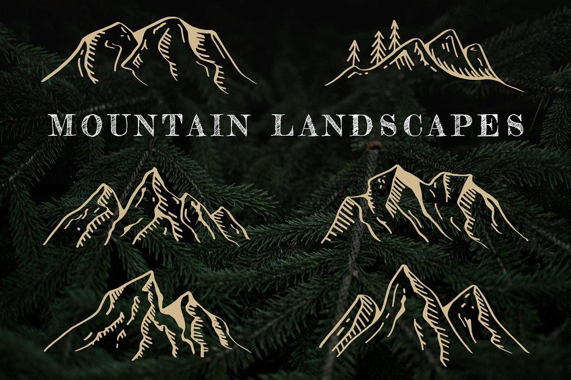 手绘景观设计素材Hand-Drawn Mountain La
