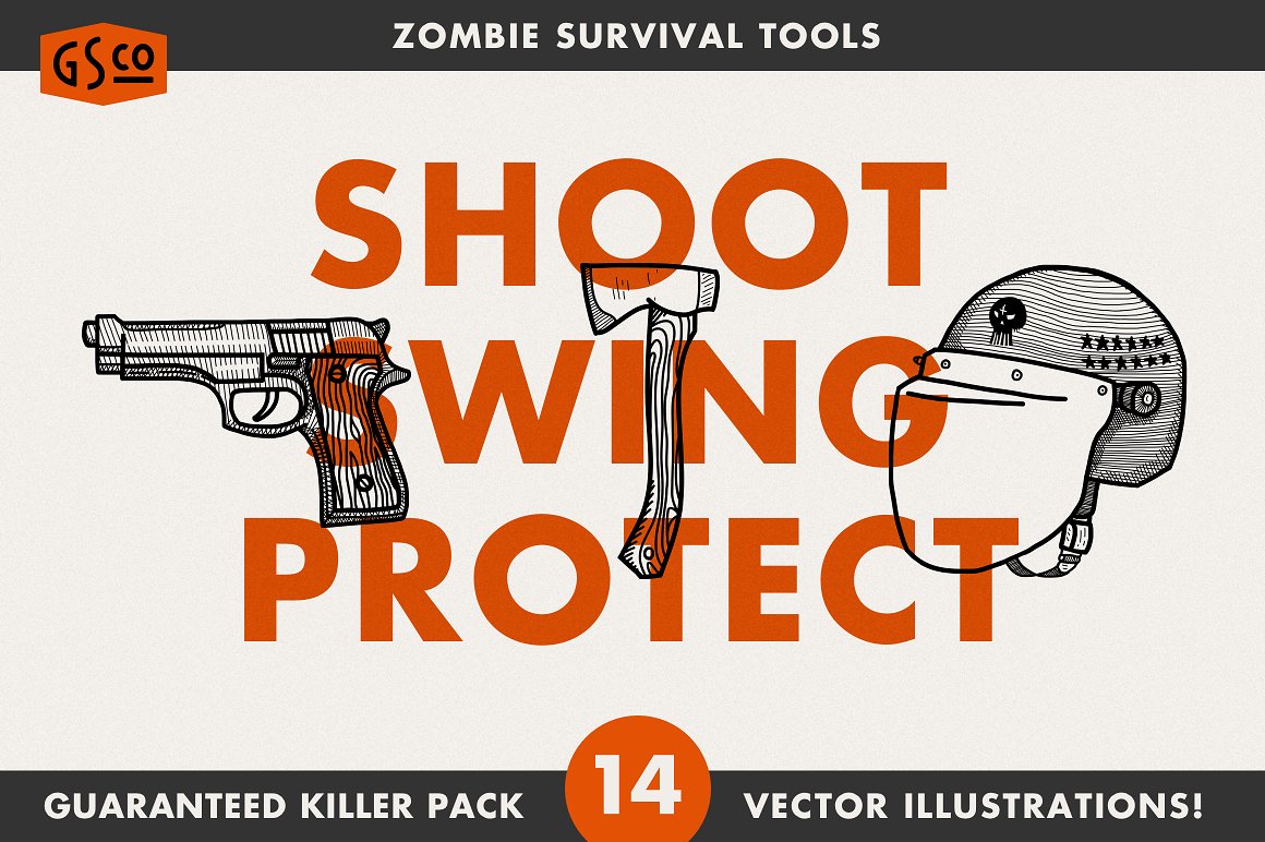 复古手绘工具矢量插图Zombie Survival Tool