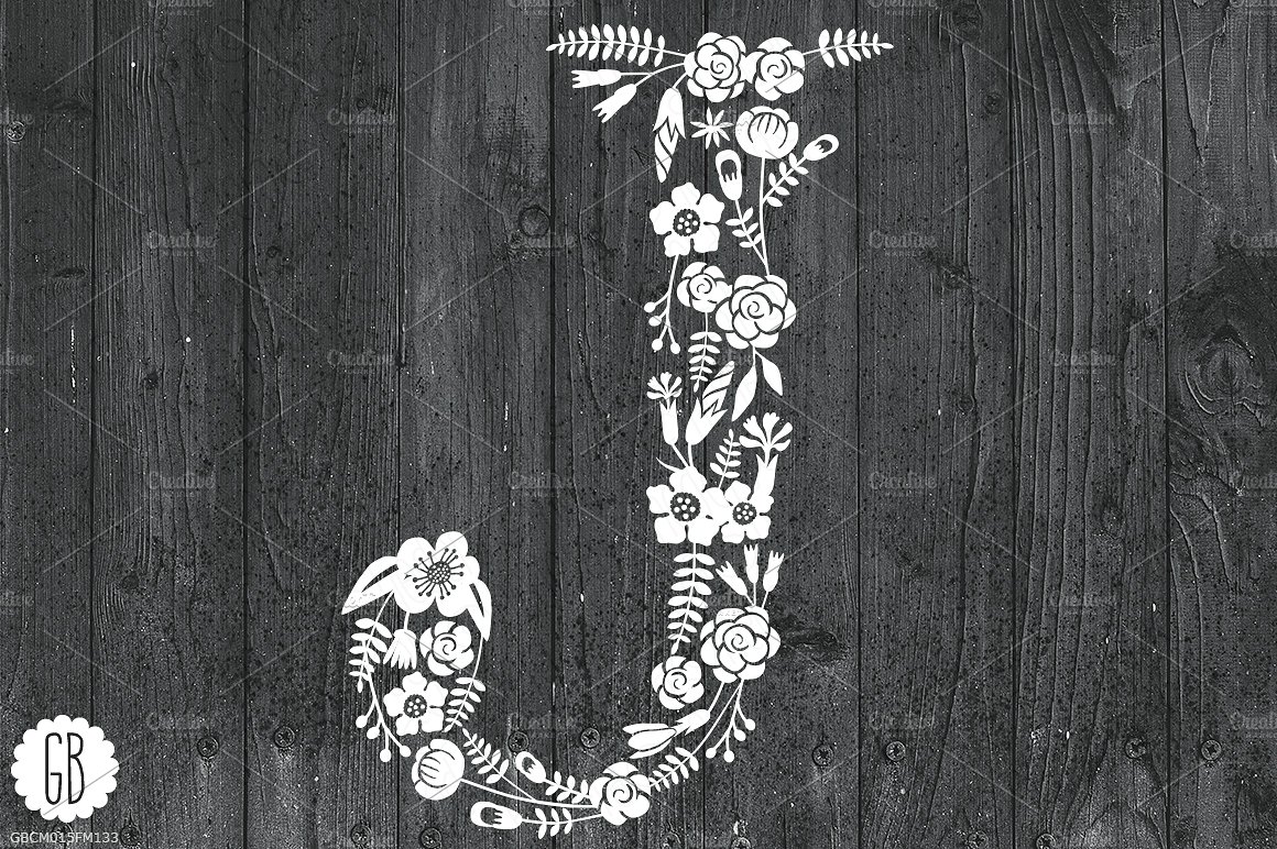 手绘花卉植物字母设计素材Floral letters, ru