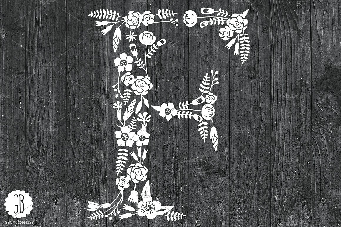 手绘花卉植物字母设计素材Floral letters, ru