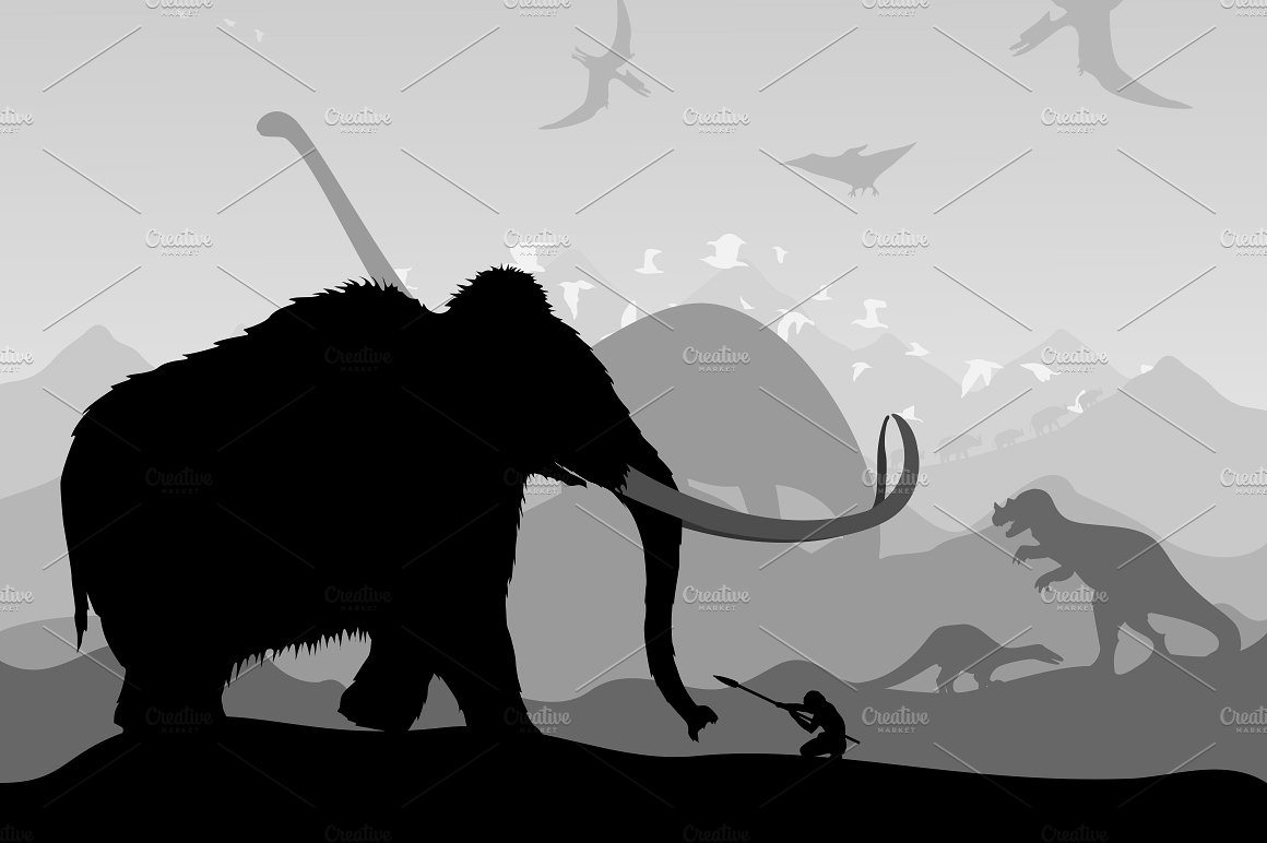 史前时代的动物矢量插图Prehistoric time
