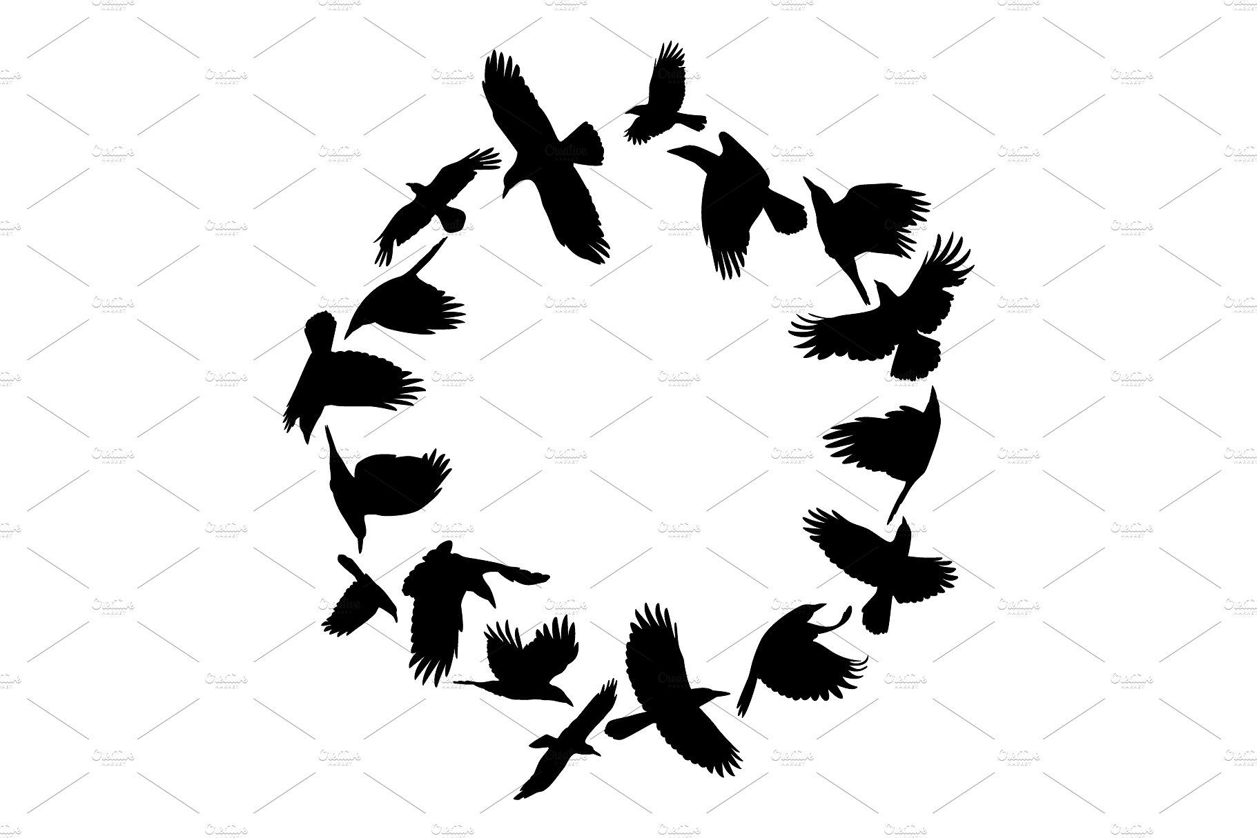 鸟类矢量图案Crows in a circle vector