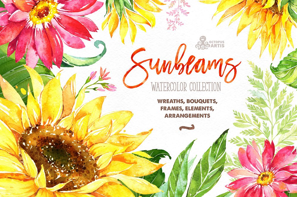 手绘水彩向日癸花卉设计素材30%Off! Sunbeams.