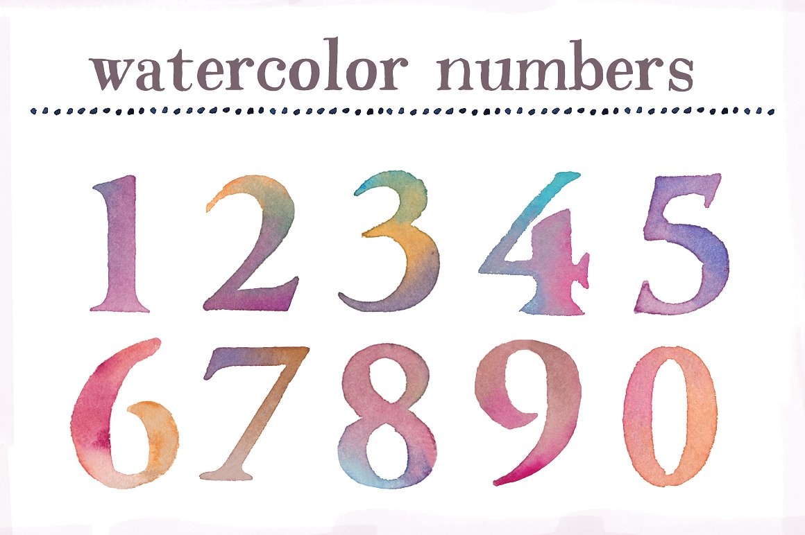 水彩数字设计素材Watercolor Numbers Cli