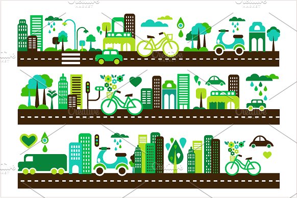 绿色城市矢量插图素材Green city, building